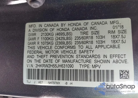 2018 Honda Cr-V Ex z USA, uszkodzony, nr VIN 2HKRW2H55JH631090